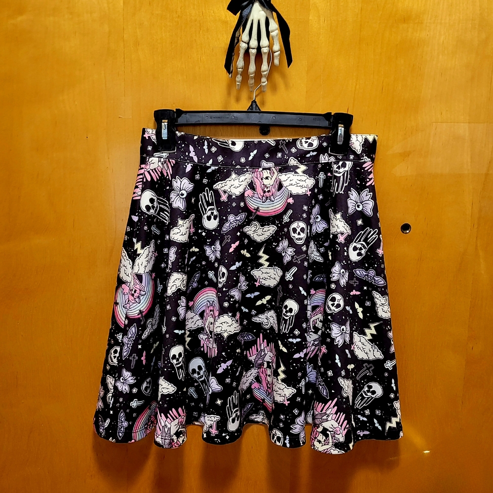Hell Bunny Black and White Gothic Skater Skirt